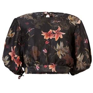 All Saints Black Floral Puff Sleeve Blouse